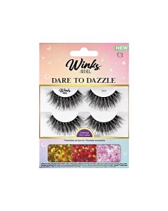 Winks Dare To Dazzle Long False Eyelashes Kit with DUO Adhesive Pipette, Black, 1 Count"