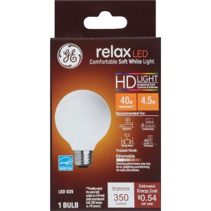 GE Lighting Relax LED Light Bulbs, 40 Watt Eqv, Soft White HD Light, G25 Globe Bulb, Medium Base, Frosted"