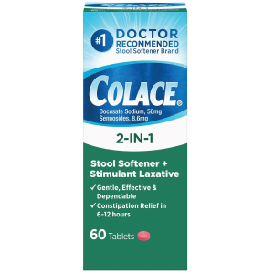 Colace 2-in-1 Stool Softener with Stimulant Laxative Tablets, 100 mg, 60 ct."