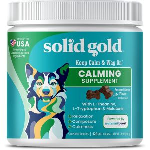 Solid Gold Calming Chews for Dogs - Soothing Snacks for Stress & Dog Anxiety Relief with Melatonin & Valerian Root - Dog Treats for Separation Anxiety Relief for All Breeds & Sizes - 120 Count