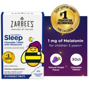 Zarbee's Kids 1mg Melatonin Chewable Tablet, Drug-Free & Effective Sleep Supplement, Easy to Take Natural Grape Flavor Tablets for Children Ages 3 and Up, 30 Count"