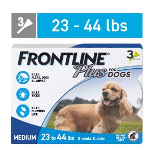 FRONTLINE® Plus for Dogs Flea and Tick Treatment, Medium Dog, 23-44 lbs, Blue Box, 3 CT"