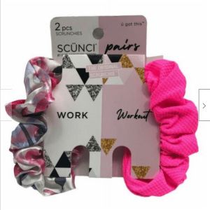 Conair Scunci 2 pcs Scrunchies Work( (Floral) & Workout (Pink)