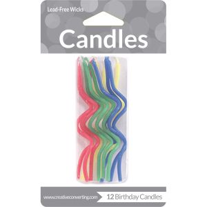 Assorted Curly Wax Birthday Candles 12 Count