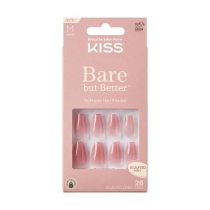 KISS Bare but Better Press on Nails, Nude Nude, Beige, Medium Coffin, 28 Count"