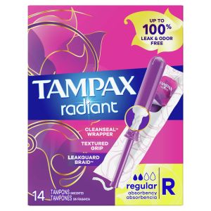 Tampax Radiant Tampons with LeakGuard Braid, Regular Absorbency, 14 Count"