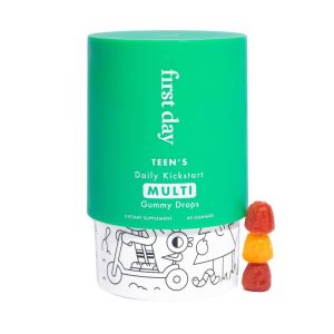 FIRST DAY Teens Daily Kickstart Multivitamin Gummies for Ages 13-17  Vitamins A, B1, B2, B6, E, B12, C, D3 & K2 + Zinc & Folate  Made w/Organic Fruits & Veggies, Only 2g Sugar  30 Day Supply"