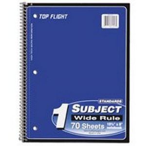 Top Flight Standards 1-Subject Notebook 70 Sheets Perforated Wide Rule Color May Vary (31306)