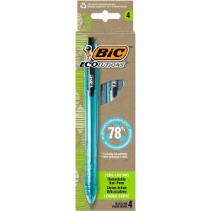 BIC Ecolutions Ocean-Bound Ball Pens, 78% Ocean-Bound Recycled Plastic, Black, 4-Count"