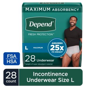 Depend Fresh Protection Incontinence Underwear for Men, Adult Diapers, L, 28 Count"