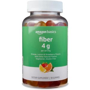 Amazon Basics Fiber 4g Gummy - Digestive Health, Supports Regularity - Orange, Lemon & Strawberry Flavor - 90 Gummies - 45 Servings"