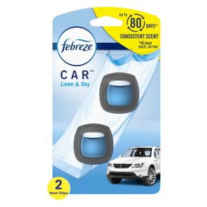 Febreze Car Air Freshener Vent Clip Linen & Sky Scent, .06 oz. Car Vent Clip, 2 Count"