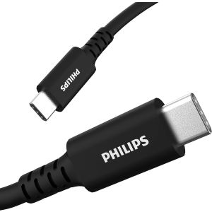 PHILIPS USB-C to USB-C Charging Cable, 6 Ft Long Cord, 60W, USB-If Certified, Compatible W/iPad Pro, MacBook Pro, Samsung Galaxy S21/S10/S9/S8/Plus, Google Pixel 5/C/3/2/XL, Black, DLC4106C/37"