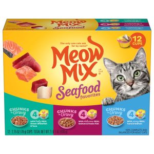 Meow Mix Savory Morsels Seafood Favorites Variety Pack, 2.75-Ounce Cans, Pack of 12"