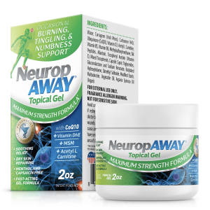 NeuropAWAY® Maximum Strength Gel 2oz; Patented Nerve Support formula for occasional Burning, Tingling, & Numbness support."