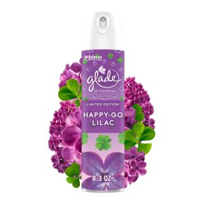 Glade Aerosol Spray, Glade Air Freshener Spray, Happy-Go-Lilac Scent, Infused with Essential Oils, Spring Limited Edition Fragrance, Positive Vibes Collection, 8.3 Oz"