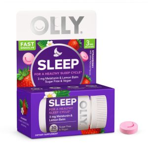 OLLY Sleep Fast Dissolves Supplement, 5mg Melatonin, Lemon Balm, Vegan, Strawberry, 30 Ct"