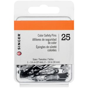 SINGER Safety Pins, Black & White, 2 Assorted Sizes, 25 Count"