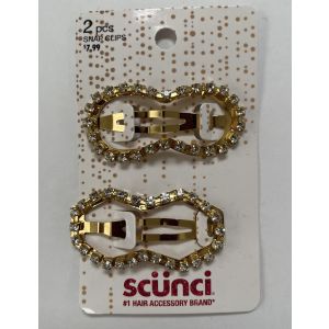 Scunci Snap Hair Clips 2 in Goldtone Rhinestones Womens Hair Accessories 2 Pcs