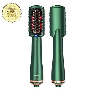 Hair Straightener Brush Dryer PRO Blow Dryer Hot Air Brush - Anti-Scald Straightening Iron Comb Styler with Extra Ion Care, Far Infrared Heating and 3 Modes for Long & Medium Length Hair, Green"