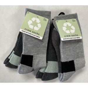 Crew Socks Adult One Size 4 Pairs Soft Unisex Gray Black Recycled Fibers