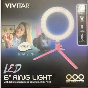 VIVITAR LED 6" Ring Light with Tabletop Tripod and Adjustable Ball Head