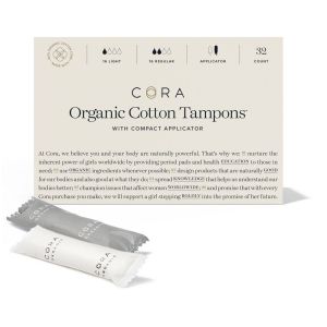 Cora Multipack Compact Tampons, Organic Cotton Core, Light & Regular, 32 Ct."