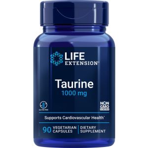 Life Extension Taurine, Pure taurine amino acid supplement, heart health, liver health, brain health, longevity, muscle and exercise, 1000 mg dose, Non-GMO, gluten-free, 90 vegetarian capsules"