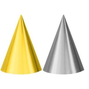 Silver & Gold Foil Cone Hats (12)