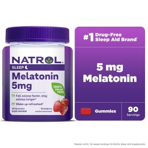 Natrol® Melatonin Gummies, Sleep Support for Adults, Strawberry Flavor, 5mg, 90 Count"