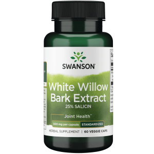 Swanson Maximum Strength White Willow Bark Extract - Promotes Joint Support and Muscle Relief - Standardized to 25% Salicin - Natural Supplement with No Stomach Irritation - 60 Veggie Caps, 500mg Each"