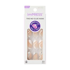 KISS imPRESS No Glue Needed Press On Nails, Design, On My Mind, White, Medium Almond, 30 Count"