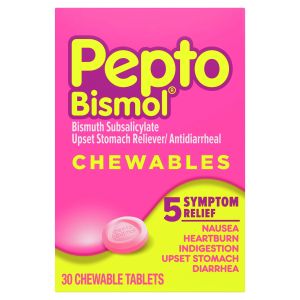 Pepto Bismol Chewable Tablets Upset Stomach & Diarrhea Relief, over-The-Counter Medicine, Orig 30 Ct"