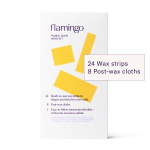 Flamingo Pubic Hair Wax Kit with Soft Gel Wax Strips and Post-Wax Cloths