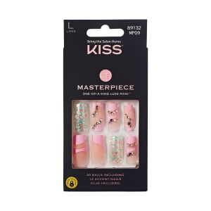 KISS Masterpiece Long Square Luxe Fake Nails, Glossy Medium Pink, 30 Count"