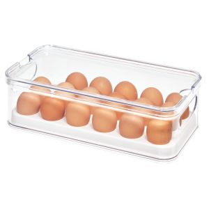 iDesign Stackable Refrigerator and Pantry Egg Storage Bin, BPA Free Plastic, Clear and White"