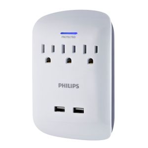 Philips 3-Outlet 2-Port USB Surge Protector Wall Adapter White SPP6233WB/37