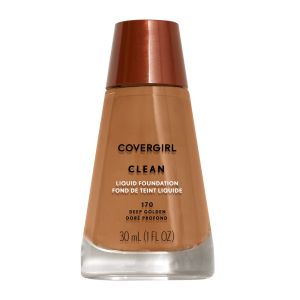 COVERGIRL Clean Liquid Foundation, 170 Deep Golden, 1 fl oz, Liquid Foundation, Moisturizing Foundation, Lightweight Foundation, Cruelty-Free Foundation, Unscented Foundation"