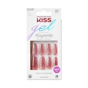 KISS Gel Fantasy Magnetic Long Coffin Gel Nails, Glossy Medium pink, 28 Count"