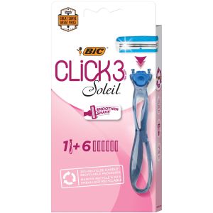 BIC Soleil Click 3 Women's Disposable Razor, Triple Blade, 1 Handle and 6 Snap-in Cartridges"