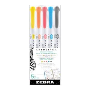 Zebra Mildliner Double-Ended Highlighter Set, 5-Colors, Friendly"