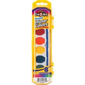 Watercolor Paints, Washable, 8 Colors, W/Brush/Tray PK