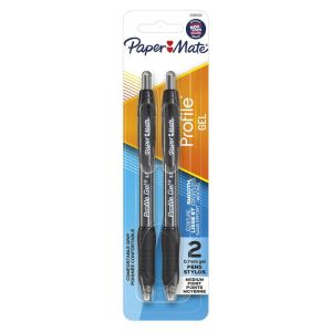 Paper Mate Profile Gel Pen, Retractable, 0.7mm, Black, 2 Count"