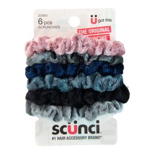 Scunci Mini Velvet Scrunchie Hair Ties, Jewel Tones and Black, 6 Ct"