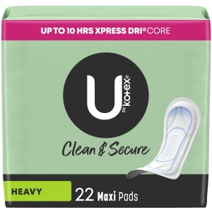 U by Kotex Clean & Secure Maxi Pads, Heavy Absorbency, 22 Count"