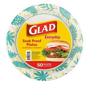 Glad Tabletop Round Disposable Paper Plates with Palm Leaves Design, 10 Inches, 50 Count"