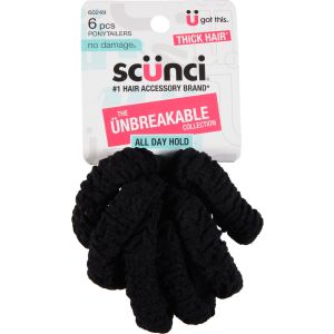 Scunci The Unbreakable Collection Thick Hair Black Hybrid Ponytailers - 6 Pieces