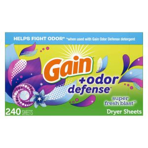 Gain + Odor Defense Dryer Sheets, Super Fresh Blast Scent Fabric Softener Sheets, 240"