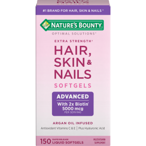 Nature's Bounty Optimal Solutions Advanced Hair, Skin and Nail Biotin & Vitamins A, C, & E Softgels, 150 Count"