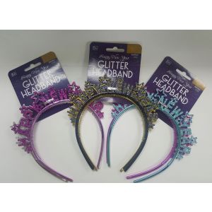 Ampro 2 Pack Happy New Year Glitter Headbands, Assorted Colors, (x3) 6 Total"